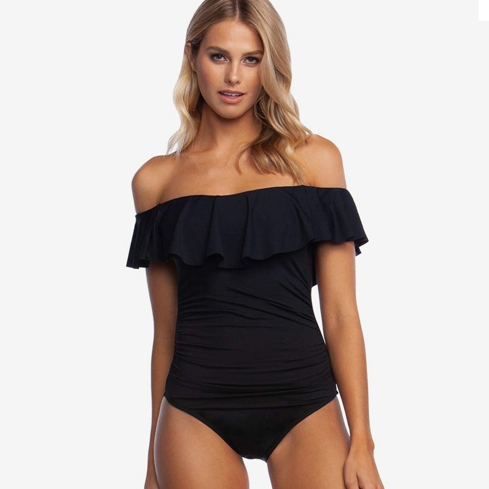 NWT La Blanca Island Goddess Ruffle Off Shoulder One Piece Swimsuit Plus Size - Picture 2 of 8